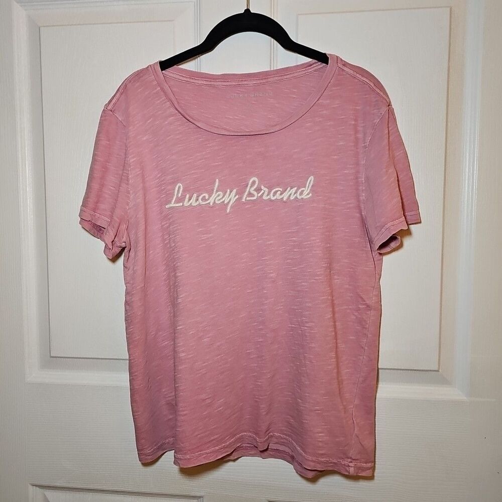 Women's Lucky Brand Logo Classic Casual T-shirt Pink Medium